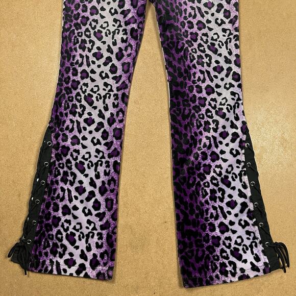 Vintage Lip Service Freaks in Fur Purple Leopard Print Pants Y2K Mall Goth Faux - Picture 4 of 16